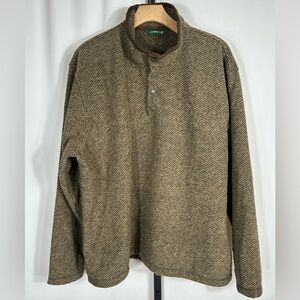 Orvis Herringbone Print Fleece T Snap Sweatshirt Jacket Brown Men’s XL